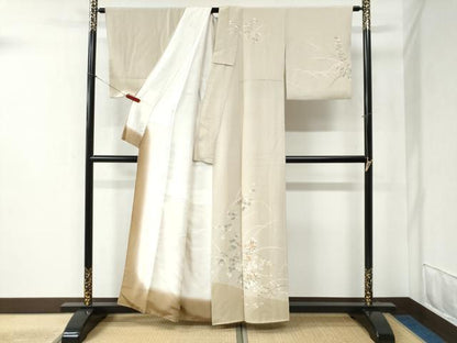 平和屋着物●訪問着 駒刺繍 南天草花文 暈し染め 金彩 正絹 逸品 CABB4725yc