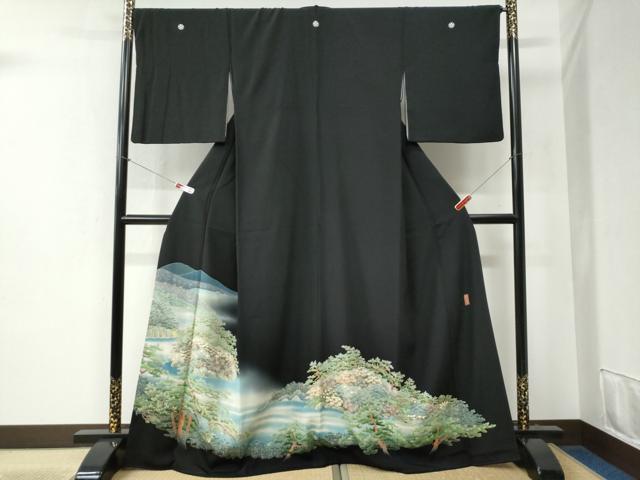 平和屋着物●豪華黒留袖 友禅 作家物 遠山樹林風景文 暈し染め 正絹 逸品 CABB4726yc