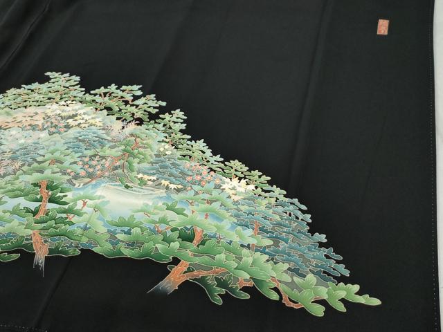 平和屋着物●豪華黒留袖 友禅 作家物 遠山樹林風景文 暈し染め 正絹 逸品 CABB4726yc