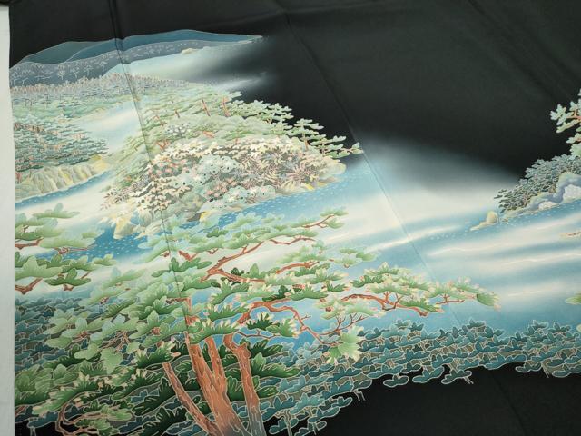 平和屋着物●豪華黒留袖 友禅 作家物 遠山樹林風景文 暈し染め 正絹 逸品 CABB4726yc