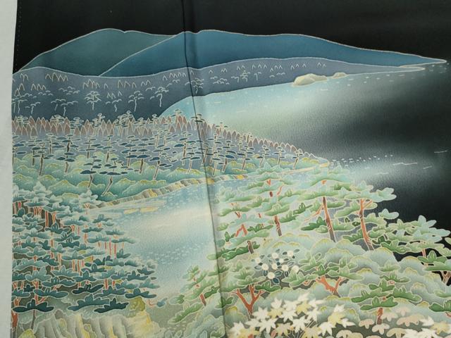 平和屋着物●豪華黒留袖 友禅 作家物 遠山樹林風景文 暈し染め 正絹 逸品 CABB4726yc