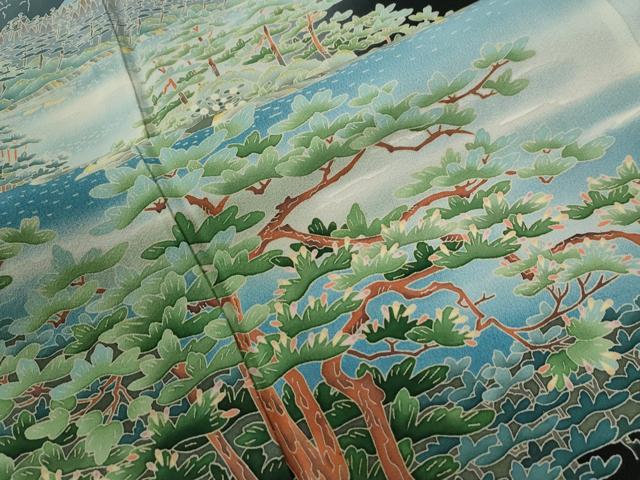 平和屋着物●豪華黒留袖 友禅 作家物 遠山樹林風景文 暈し染め 正絹 逸品 CABB4726yc