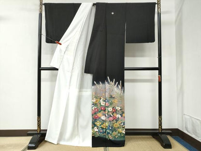 平和屋着物●豪華黒留袖　友禅　作家物　休み鳥枝花文　暈し染め　正絹　逸品　CABB4728yc