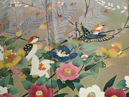 平和屋着物●豪華黒留袖　友禅　作家物　休み鳥枝花文　暈し染め　正絹　逸品　CABB4728yc