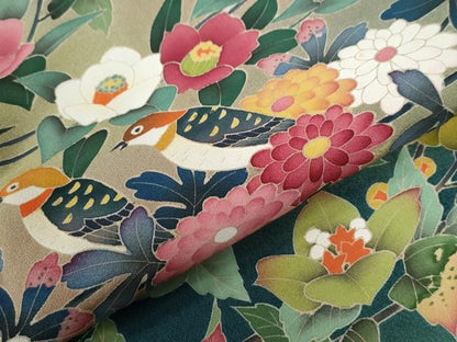 平和屋着物●豪華黒留袖　友禅　作家物　休み鳥枝花文　暈し染め　正絹　逸品　CABB4728yc