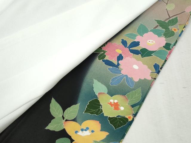平和屋着物●豪華黒留袖　友禅　作家物　休み鳥枝花文　暈し染め　正絹　逸品　CABB4728yc