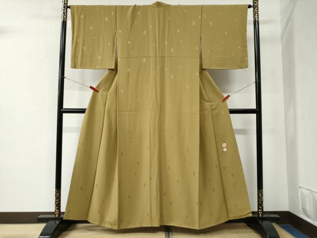 平和屋着物●上質な色無地 作家物 草花地紋 黄橡色 正絹 逸品 未使用 CABB4735yc