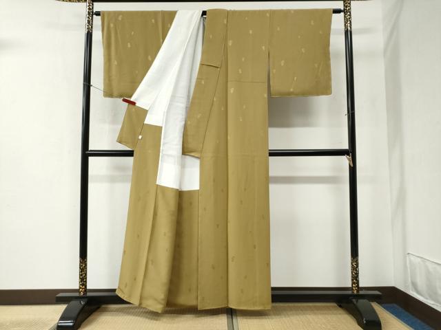 平和屋着物●上質な色無地 作家物 草花地紋 黄橡色 正絹 逸品 未使用 CABB4735yc
