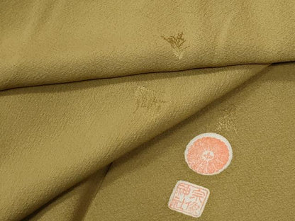 平和屋着物●上質な色無地 作家物 草花地紋 黄橡色 正絹 逸品 未使用 CABB4735yc