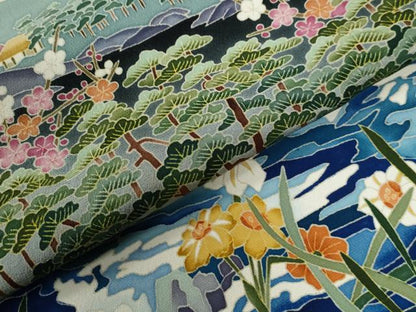 平和屋着物●本加賀友禅作家 稲手明仁 黒留袖 遠山飛鶴浜松風景文 正絹 逸品 CABB4739yc