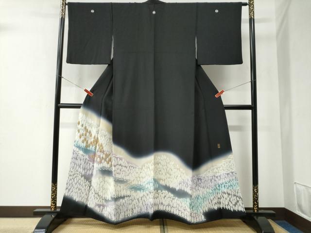 平和屋着物●豪華黒留袖 絞り 樹林文 金銀糸 正絹 逸品 CABB4740yc