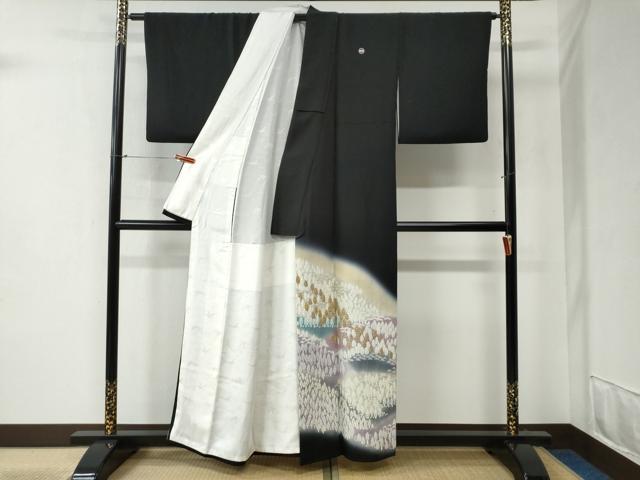 平和屋着物●豪華黒留袖 絞り 樹林文 金銀糸 正絹 逸品 CABB4740yc
