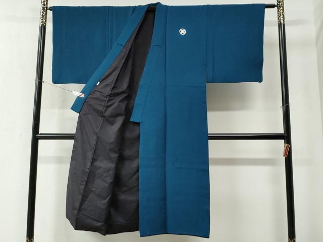 平和屋着物●男性 色紋付 羽織セット 藍色 羽裏：遠山枝松葉 正絹 逸品 CABB4741yc