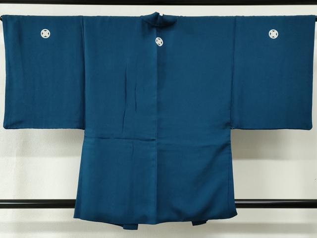 平和屋着物●男性 色紋付 羽織セット 藍色 羽裏：遠山枝松葉 正絹 逸品 CABB4741yc
