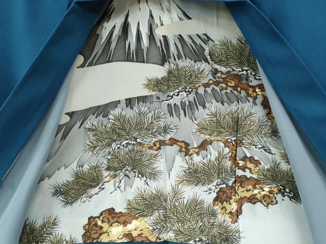 平和屋着物●男性 色紋付 羽織セット 藍色 羽裏：遠山枝松葉 正絹 逸品 CABB4741yc
