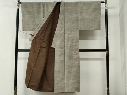 平和屋着物●男性 紬 髭紬羽織セット 色無地 白橡色 正絹 逸品 CABB4742yc