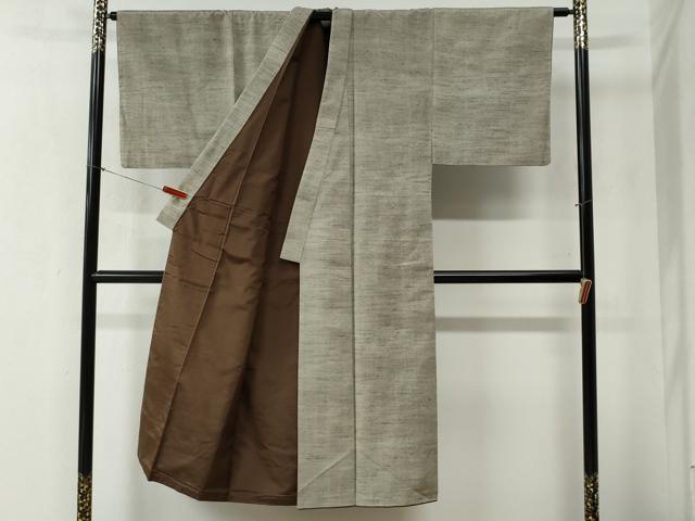 平和屋着物●男性 紬 髭紬羽織セット 色無地 白橡色 正絹 逸品 CABB4742yc