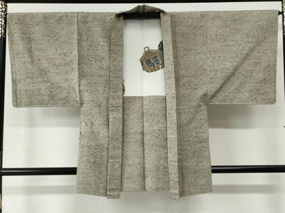平和屋着物●男性 紬 髭紬羽織セット 色無地 白橡色 正絹 逸品 CABB4742yc