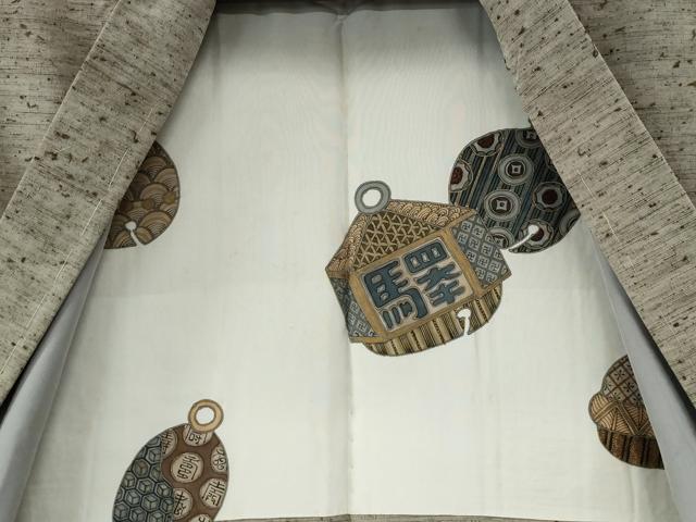平和屋着物●男性 紬 髭紬羽織セット 色無地 白橡色 正絹 逸品 CABB4742yc