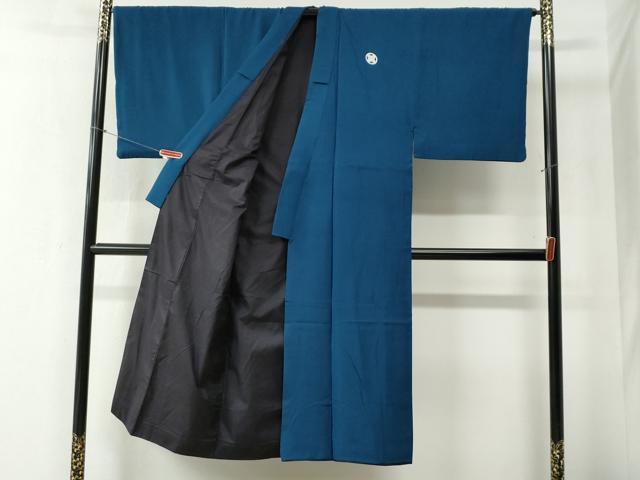平和屋着物●男性 色紋付 羽織セット 藍色 羽裏：鷹 正絹 逸品 CABB4743yc