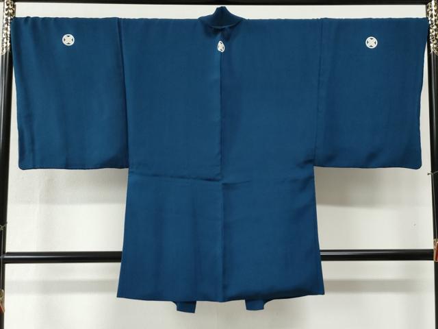 平和屋着物●男性 色紋付 羽織セット 藍色 羽裏：鷹 正絹 逸品 CABB4743yc