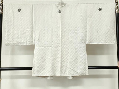 平和屋着物●男性 色紋付 羽織セット 菱吉祥文 羽裏：渡り橋風景文 正絹 逸品 未使用 CABB4744yc