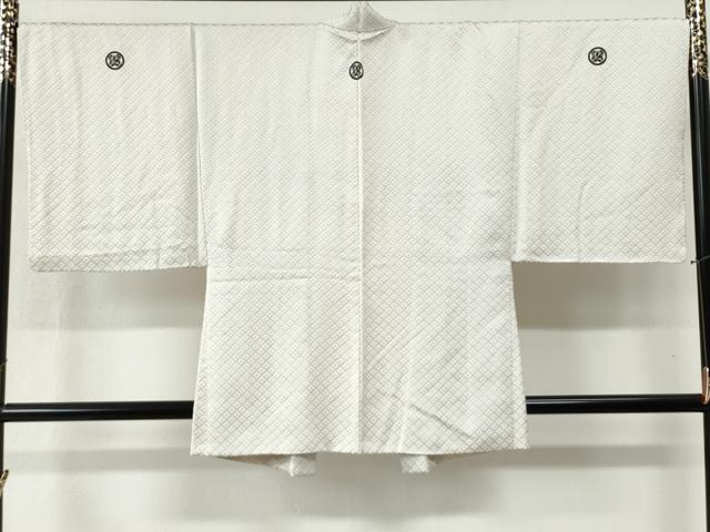 平和屋着物●男性 色紋付 羽織セット 菱吉祥文 羽裏：渡り橋風景文 正絹 逸品 未使用 CABB4744yc