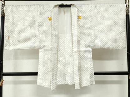 平和屋着物●男性 色紋付 羽織セット 菱吉祥文 金糸 正絹 逸品 CABB4747yc
