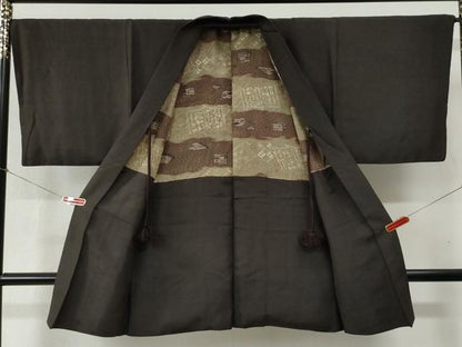 平和屋着物●男性 紬 アンサンブル 色無地 赤墨色 正絹 逸品 CABB4749yc
