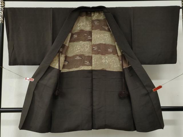 平和屋着物●男性 紬 アンサンブル 色無地 赤墨色 正絹 逸品 CABB4749yc
