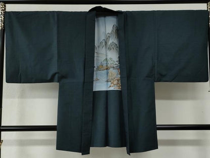 平和屋着物●男性 本場縞大島紬 アンサンブル 泥染め 格子 堀之内織物謹製 証紙付き 正絹 逸品 CABB4750yc