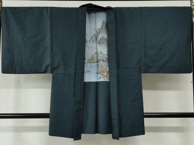 平和屋着物●男性 本場縞大島紬 アンサンブル 泥染め 格子 堀之内織物謹製 証紙付き 正絹 逸品 CABB4750yc