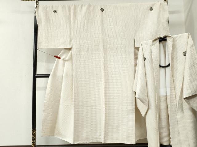 平和屋着物●男性　色紋付　羽織セット　菱吉祥文　金糸　キングサイズ　正絹　逸品　CABB4751yc