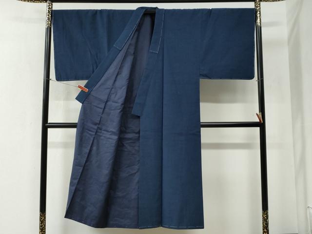 平和屋着物●男性 紬 アンサンブル 色無地 紺青色 正絹 逸品 未使用 CABB4752yc