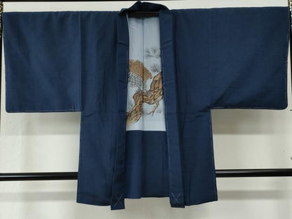 平和屋着物●男性 紬 アンサンブル 色無地 紺青色 正絹 逸品 未使用 CABB4752yc