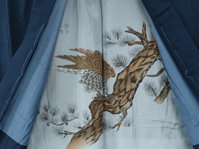 平和屋着物●男性 紬 アンサンブル 色無地 紺青色 正絹 逸品 未使用 CABB4752yc