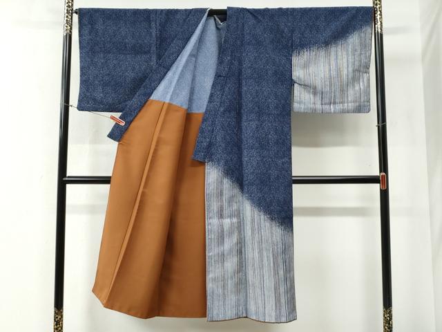 平和屋着物●男性　訪問着　胴抜き仕立て　縞　金彩　洗える着物　CABB4757yc