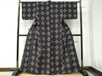平和屋着物●久留米絣 単衣 菱吉祥文 綿 逸品 CABB4759yc
