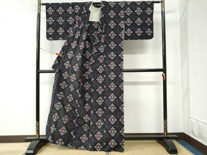 平和屋着物●久留米絣 単衣 菱吉祥文 綿 逸品 CABB4759yc
