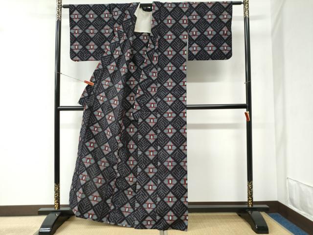 平和屋着物●久留米絣 単衣 菱吉祥文 綿 逸品 CABB4759yc