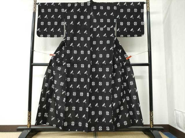 平和屋着物●久留米絣 単衣 扇面吉祥文 綿 逸品 CABB4760yc
