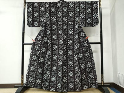 平和屋着物●久留米絣 単衣 松竹梅市松間道 綿 逸品 CABB4764yc