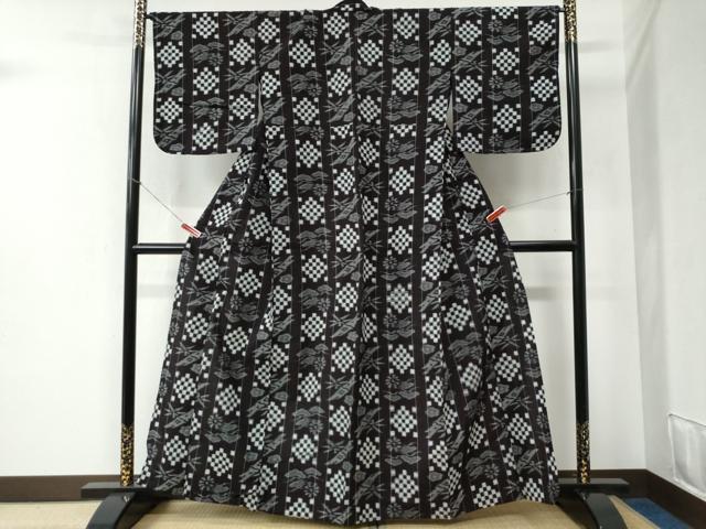 平和屋着物●久留米絣 単衣 松竹梅市松間道 綿 逸品 CABB4764yc