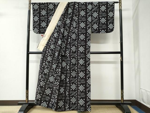 平和屋着物●久留米絣 単衣 松竹梅市松間道 綿 逸品 CABB4764yc
