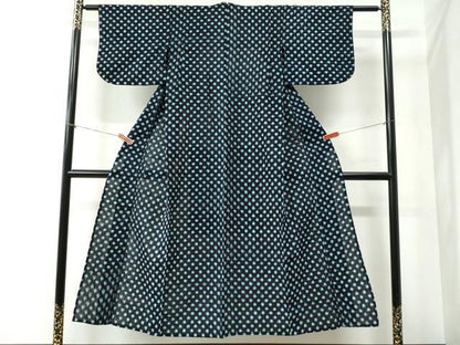 平和屋着物●久留米絣 単衣 水玉 綿 逸品 CABB4765yc