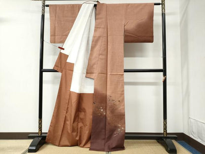 平和屋着物●中国三大刺繍 相良刺繍 訪問着 紬地 竜田川花文 正絹 逸品 CABB4777yc