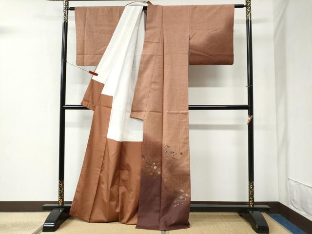 平和屋着物●中国三大刺繍 相良刺繍 訪問着 紬地 竜田川花文 正絹 逸品 CABB4777yc