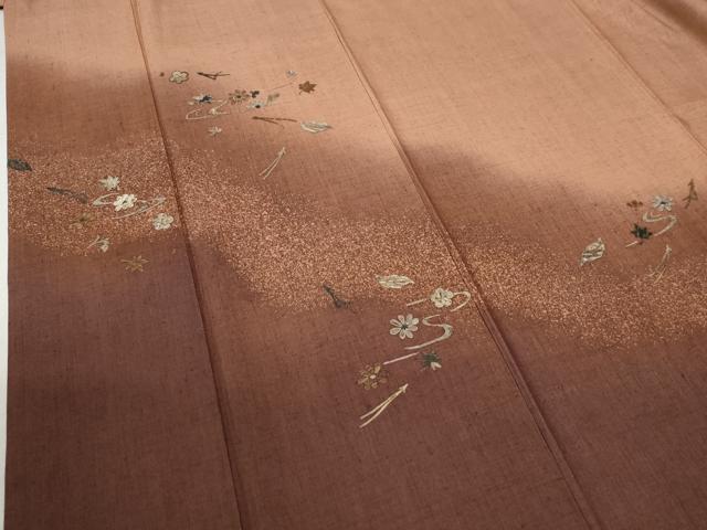 平和屋着物●中国三大刺繍 相良刺繍 訪問着 紬地 竜田川花文 正絹 逸品 CABB4777yc