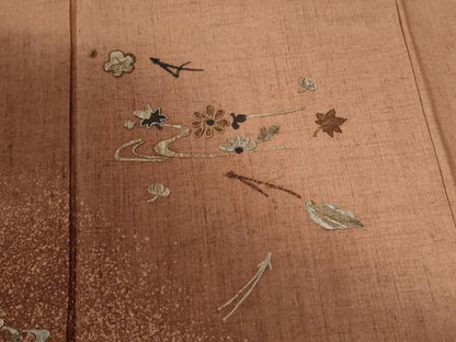 平和屋着物●中国三大刺繍 相良刺繍 訪問着 紬地 竜田川花文 正絹 逸品 CABB4777yc