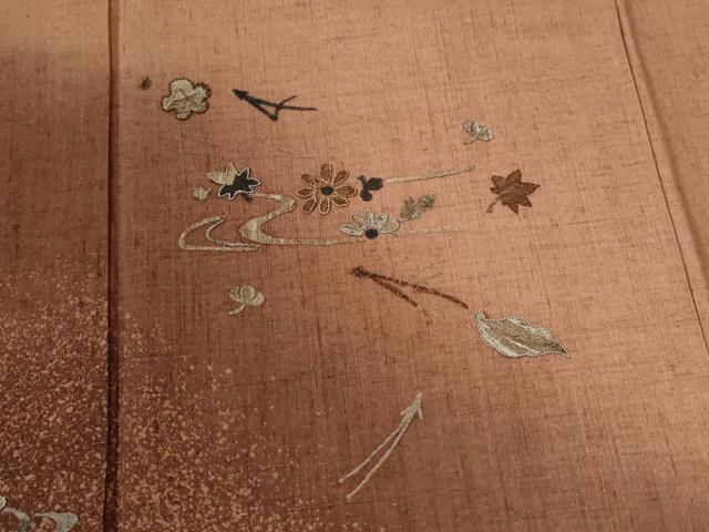 平和屋着物●中国三大刺繍 相良刺繍 訪問着 紬地 竜田川花文 正絹 逸品 CABB4777yc